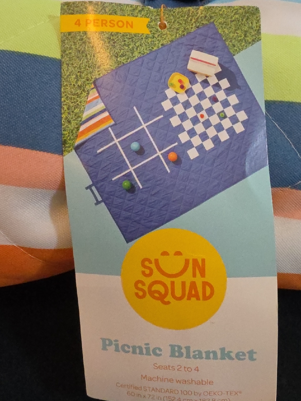 NWT Target Striped Picnic Blanket With Game Board Graphic